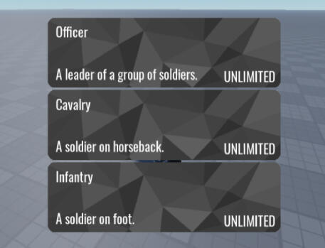 Choosing a class option with different weapons.